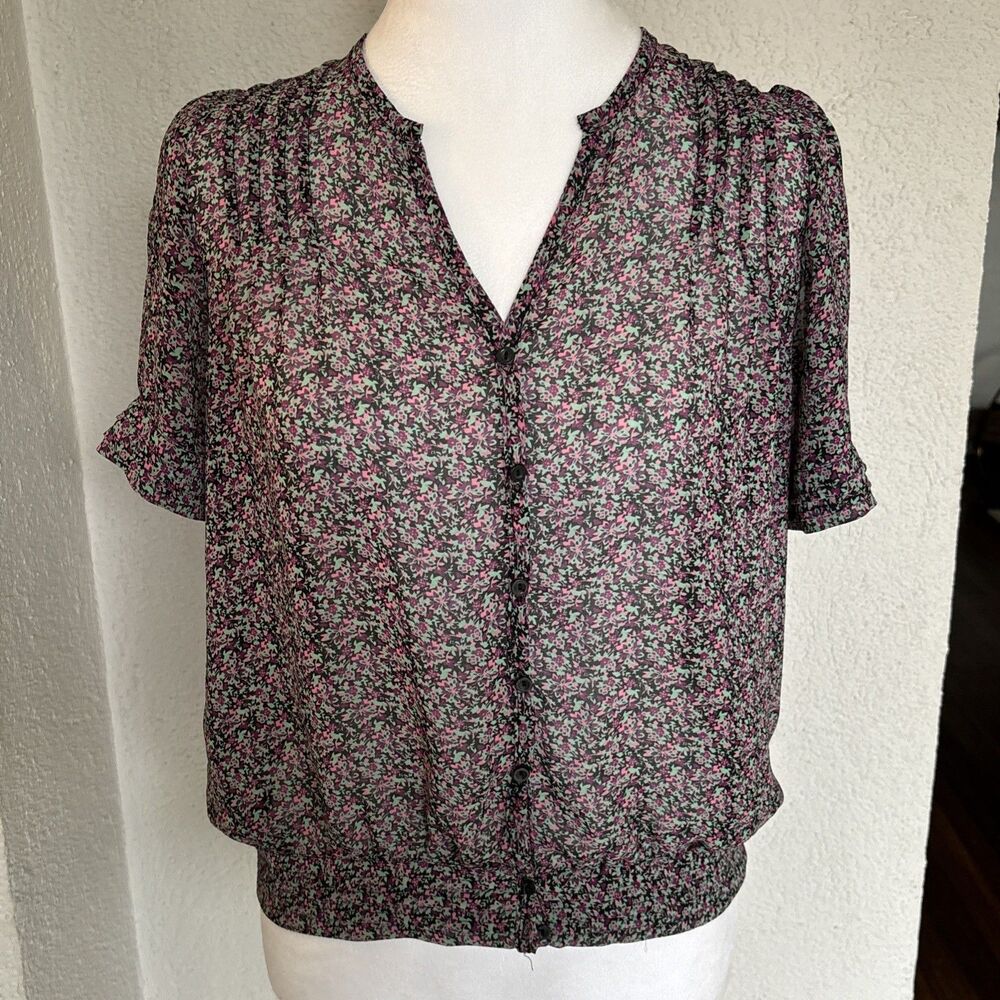 Urban Outfitters Pins And Needles Button Up Floral Sheer Top Size Small